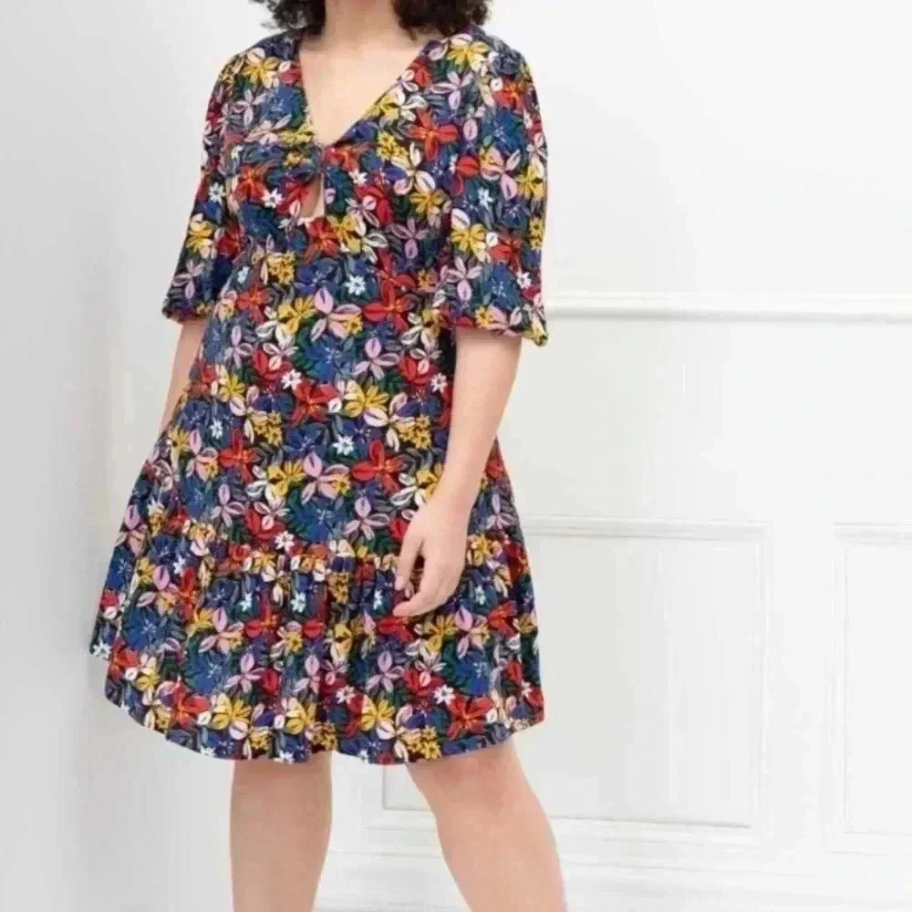 NWOT Eloquii Plus Size Knot Front Floral Knee Length Dress Size 18.
